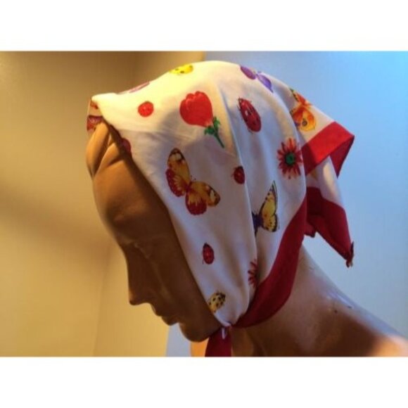 Vintage Moda Italiana Floral & Insect Print Scarf 19" Square Hand-Rolled Hem - Picture 5 of 5